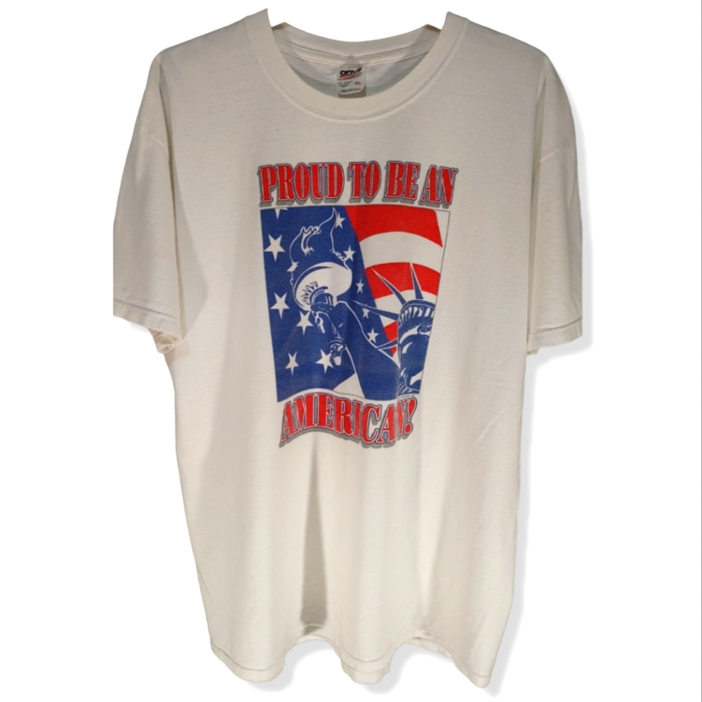 Vintage Statue Liberty T Shirt Mens XL White Short Sleeve Proud American Vtg Tee